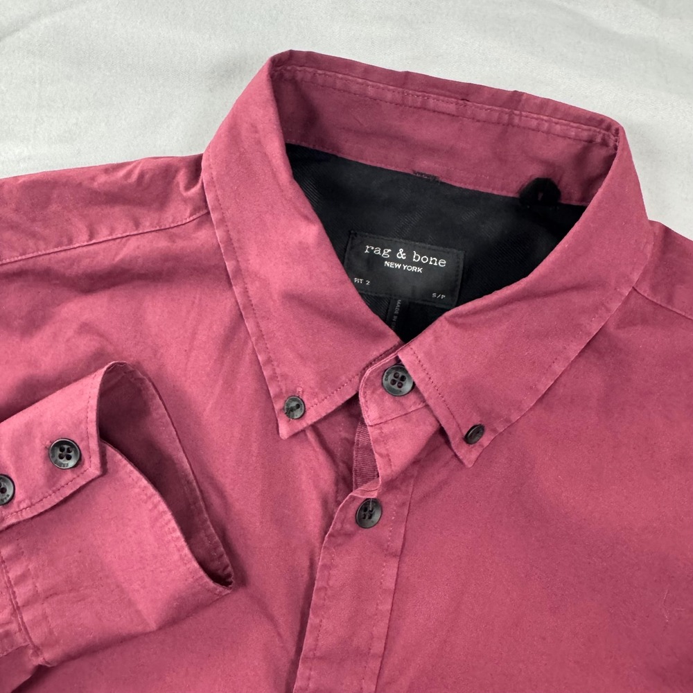 Rag & Bone Mens S/P Fit 2 Button Down Shirt Red Burgundy Stretch Valentine